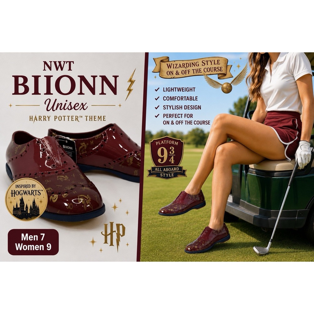 BIION Harry Potter Burgundy Patent Golf Shoes Unisex Men 7 Women9 Waterproof NWT